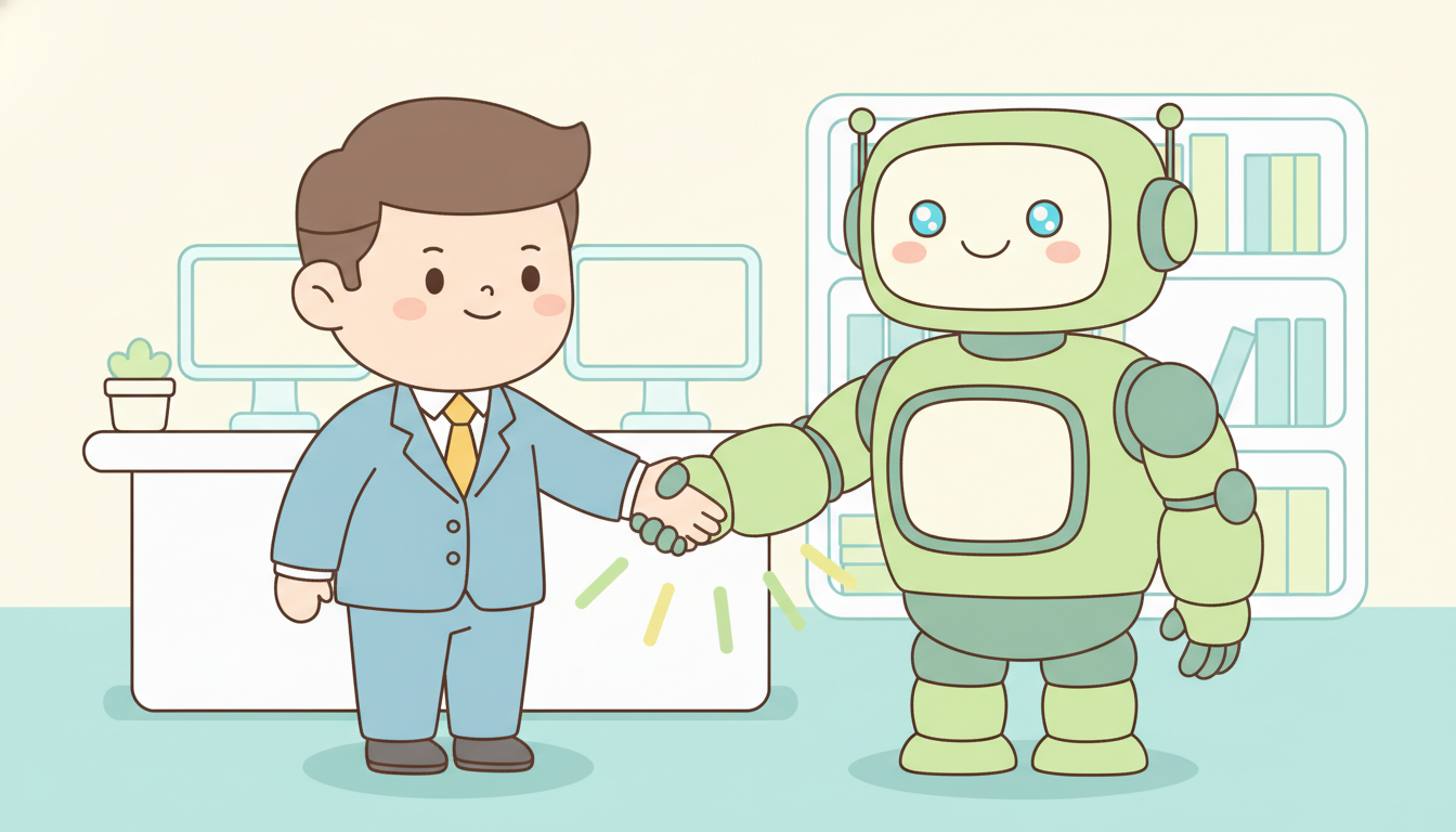 C3 AI 오라클 인수 가능성을 표현한 기업 악수 장면 일러스트