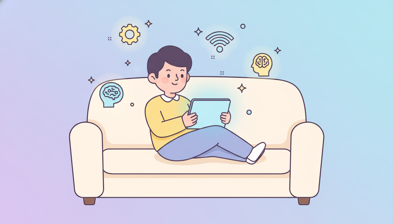 C3 AI 미래 전망을 긍정적으로 바라보는 투자자 캐릭터 일러스트