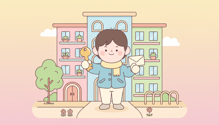 청년 주거지원 신청으로 열쇠를 받아 기뻐하는 청년 일러스트
