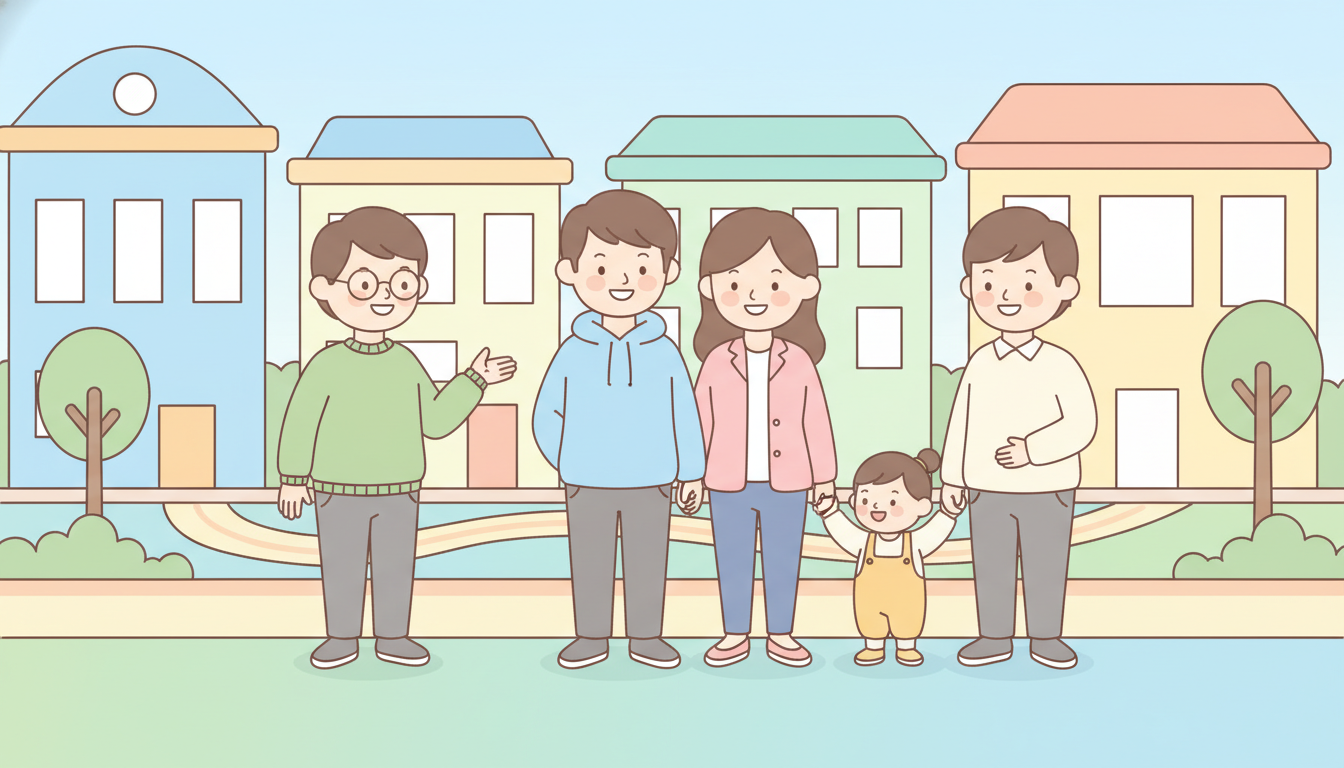 주거안정 월세대출 자격 대상 - 다양한 가구 유형의 친근한 캐릭터들