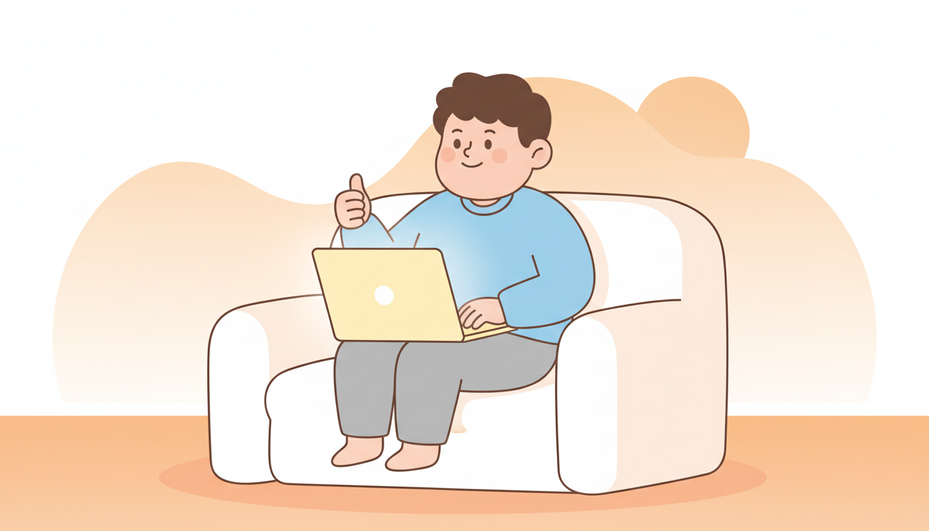 미소금융 생계자금 온라인 신청을 완료하고 만족해하는 캐릭터 일러스트