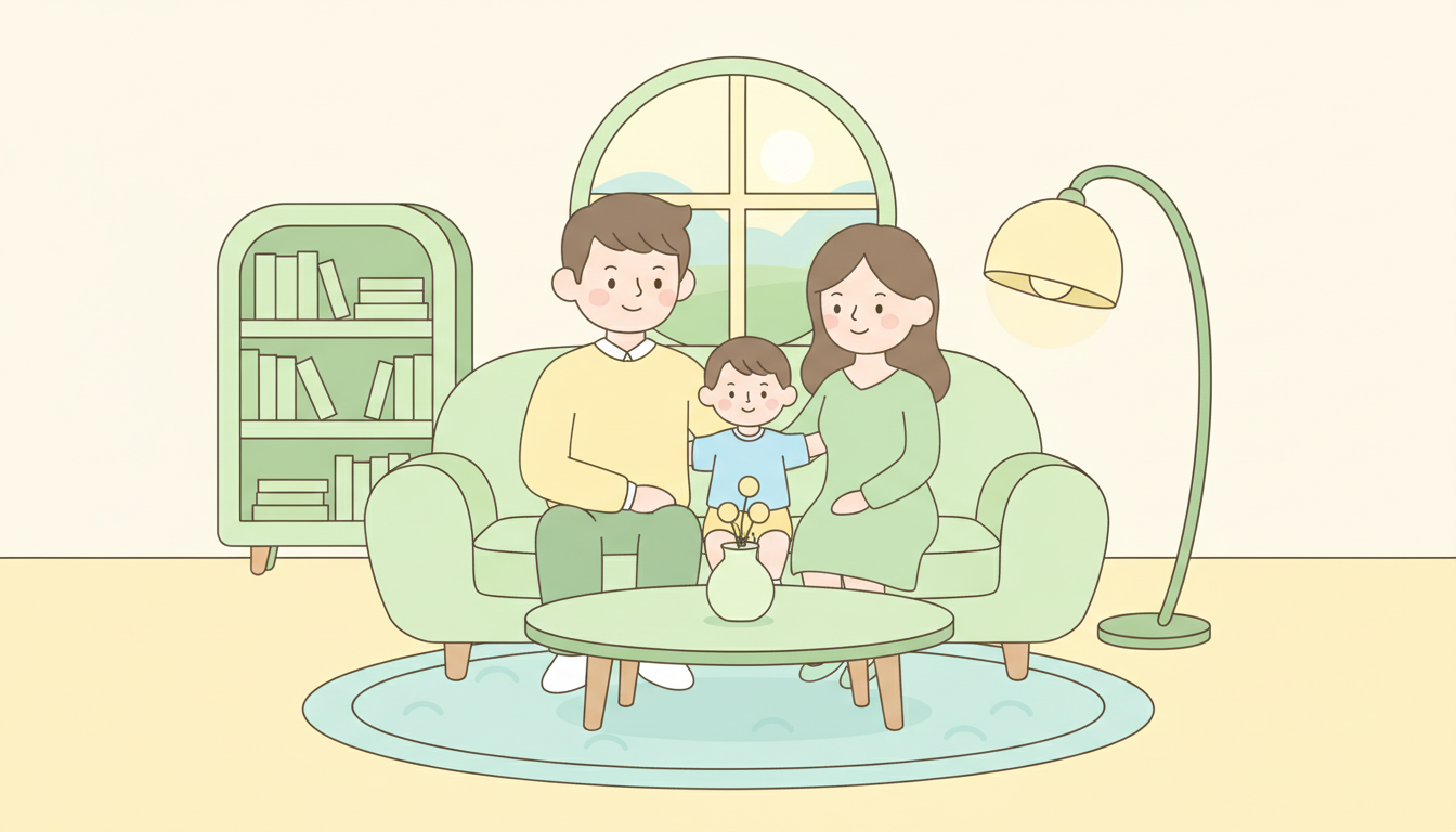 성남시 에너지 안심지원금 안내 일러스트 - 따뜻한 가족 장면