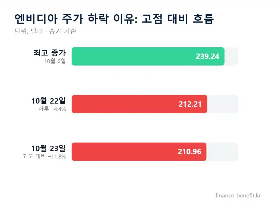엔비디아 주가 하락 이유 고점 대비 흐름 차트